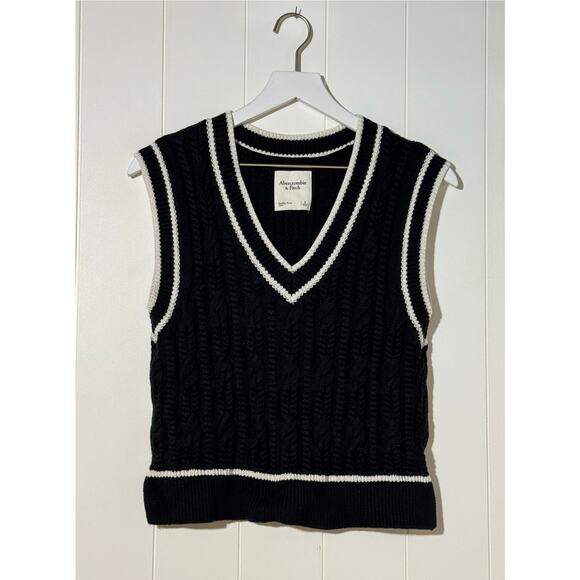 Abercrombie & Fitch Cropped V-Neck Sweater Vest Black White Trim Small - Picture 2 of 9